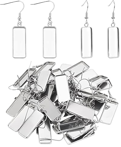 WEBEEDY 40 Stück Ohrring Basis Cabochon Rechteckigen Ohrring Ohrstecker Lünette rohlinge DIY Ohrring Haken Erkenntnisse für DIY Basteln Schmuckherstellung Geburtstagsgeschenke,10x20mm
