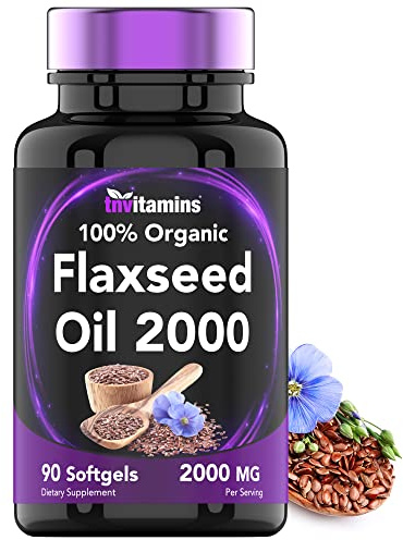 tnvitamins Organic Flaxseed Oil Softgels: 2000 mg - 90 Softgels | High in Omega-3 Fatty Acids | Flaxseed Oil Supplement for Women & Men | Non-GMO