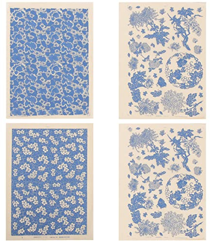Beavorty 4 Blätter Aufkleber Aus Verbrannter Keramik Keramikaufkleber Bügelbilder Unterglasur-blütenblatt Glasur Für Tongefäße Blaue Weiße Porzellanaufkleber Dekoratives Blumen China Papier