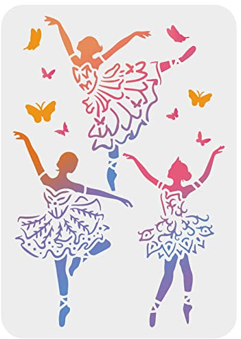 FINGERINSPIRE Ballett Mädchen Malschablone 29.7x21cm Aushöhlen Tänzerin Mädchen Bastelschablone, Kunststoff PET Schmetterlings Schablone, Kunsthandwerk Für Scrapbook, Stoff, Fliesen, Holzschilder