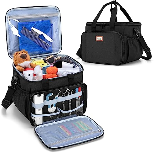 CURMIO Hundepflegetasche, Haustierpflege Tasche, Organizer Tragetasche für Hundepflegezubehör, Hundeschneider, Bürste und andere wichtige Dinge, Schwarz