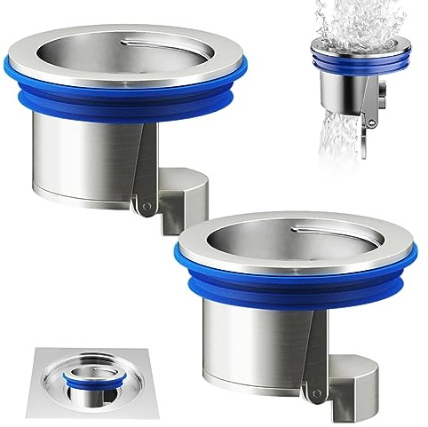 Jorzer Odor Proof Floor Drain 2PCS Shower Trap Core Shower Drain Backflow Preventer Drain Stopper Drain Guard Sewer Hair Catcher for Kitchen Bathroom Laundry Silver