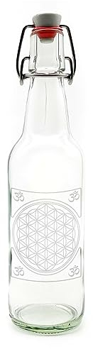 Samunshi® Spirituelle Glas Flasche mit Blume des Lebens Gravur als Motiv Trinkflasche für Schule Sport Freizeit Esoterik New Age Buddhismus 500ml Weißglas
