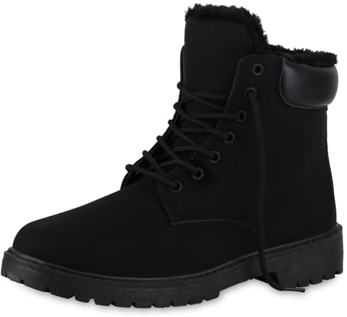 VAN HILL Herren Worker Boots Blockabsatz Profilsohle Bequem Schuhe 214088 Schwarz 44