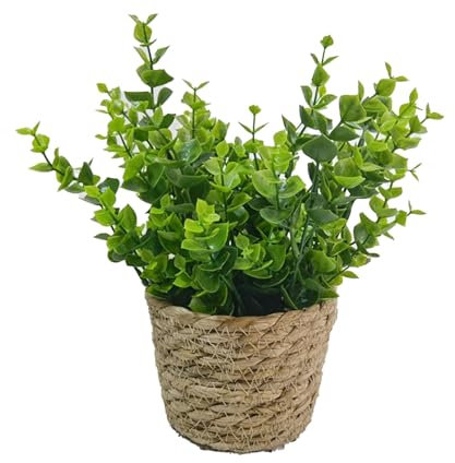 LEMCC Artificial Potted Plants with Flowers, Seagrass Plant Basket Set, Handmade Rattan Basket, Fake Plants Planters for Kitchen Office Tabletop Home Decorations(#6)