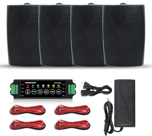 STUDIOFINIX Altoparlante Bluetooth da 6,5 pollici, 800 W, per esterni, montaggio a parete impermeabile ,adatto per interno/esterno, casa, patio, giardino, cortile (4 altoparlanti) (nero)