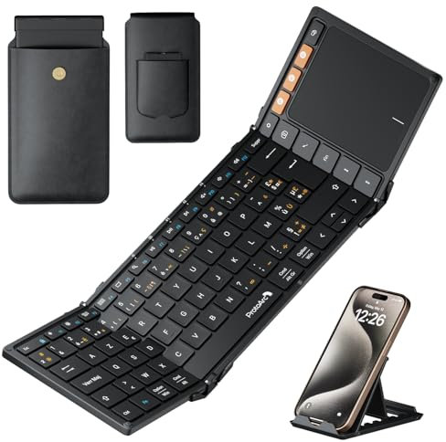ProtoArc Clavier Bluetooth Pliable AZERTY Portable avec Pavé Tactile pour Voyage, Clavier iPad pour iOS, Microsoft Surface, Android, Windows Tablette - Noir