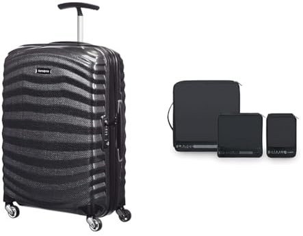 Samsonite Lite-Shock - Spinner S Handgepäck, 55 cm, 36 L, mit 4 Rollen, Schwarz (Black) & Pack-Sized, Set aus 3 Gepäck-Organizern, 14/22/30 cm, Schwarz (Black)