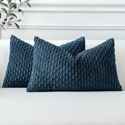 Sungeek 2er Set Kordsamt Kissenbezüge, Dekorativ Zierkissenbezüge Weich Kissenbezug Dekokissen Sofakissen Boho Deko Bezug Kissenhülle für Sofa Schlafzimmer Wohnzimmer (40x60 cm, Blau)