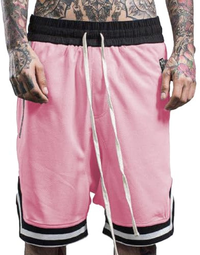 Plilima Short de basketball respirant pour homme - Short de boxe léger en maille à séchage rapide avec poches zippées, rose, XXL