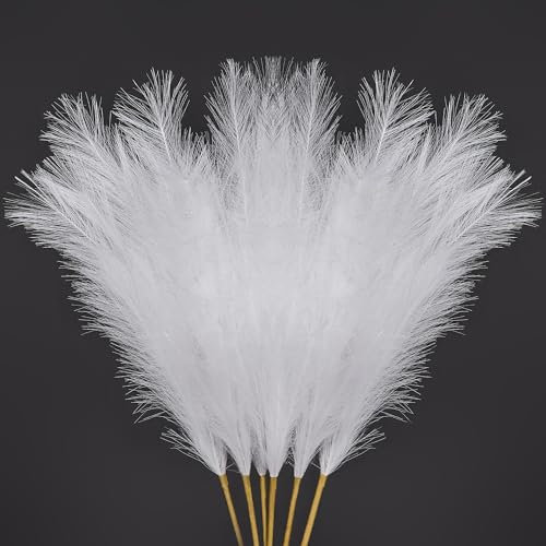 AFAMITOO 43.3''/110cm Large Pampas Grass 6 Stems White Artificial Faux Pampas Grass Tall Pompous Flower Arrangement for Floor Vase Filler Home Decor and Room Wedding Party