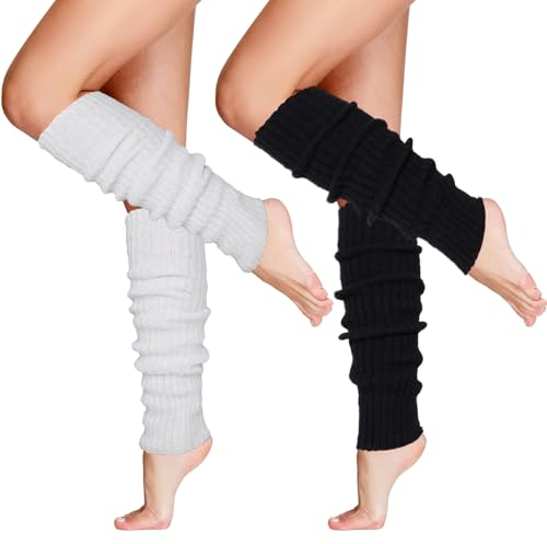 2 Paar Beinwärmer Leg Warmers Ballett Beinstulpen Für Mädchen Damen Stulpen Frauen Mädchen Gestrickte Beinwärmer Stricken Legwarmers Schwarz Gestrickte Steigbügel-Beinstulpen (2, Weiß&Schwarz)