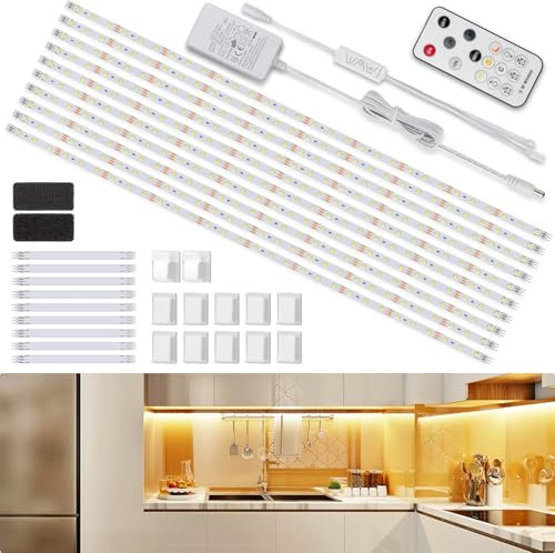 Enteenly Striscia Led 5m Bianco Caldo, Strisce Led con Telecomando Sotto l'armadietto Luci Led per Vetrina, Cucina, Scrivania, Mensola, Retroilluminazione TV, con Spina EU, 2700K