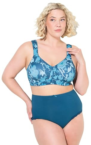 Ulla Popken Damen große Größen Übergrößen Plus Size Mikrofaser-BH, Blüten, ohne Bügel Dunkles Petrol 105D 833446755-105D
