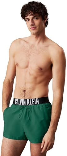 Calvin Klein Uomo Pantaloncino da Bagno Short con Fascia con Logo, Verde (Wild Green), S