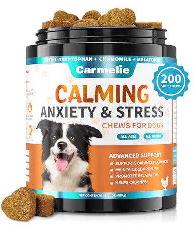 Carmelie Calming Treats for Dogs - 200 Count Calming Dog Treats -Alternative Calming Chews for Dog Reduce Stress, Fear, Separation Anxiety - Natural Valerian Root, L-Tryptophan - Chicken Flavor