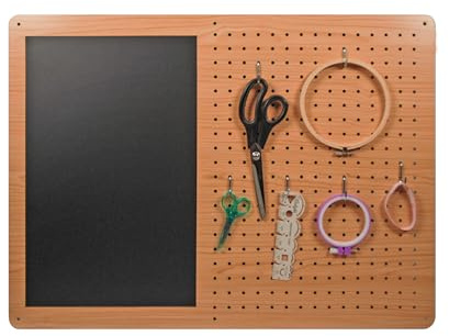 Wood Effect Pegboard with Magnetic Chalkboard - Wall Mounted Hanging Storage Organiser for Tools, Accessories, Utensils in Kitchen, Bedroom, Garage, Shed, Workshop, Office – Measures H55 x W75cm