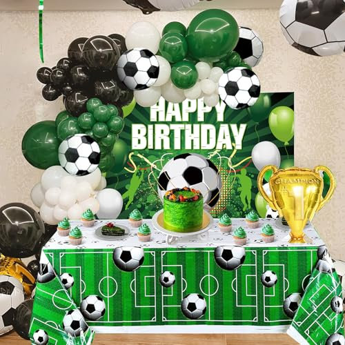 Pack of 135 Football Party Geburtstagsdekorationen, Jungen Party Set, Fußball Ballon Happy Birthday Banner Tischdecken, Fußball Deko