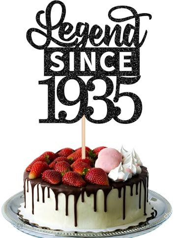 1 Stück 90th Tortendeko Glitzer Legend Since 1935 Cake Topper Alles Gute zum Geburtstag 90 Kuchen Deko für Prost auf 90th Geburtstag Jahrestag Party Kuchen Dekorationen Schwarz