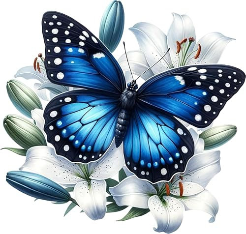 x4 Blue Butterfly Flower Vinyl Stickers Cover Marks Non Transparent Waterproof Floral Art Decals 1@ 20cm Tall Ideal for Toilets or car. 3@ 7cm Tall for Phone case, Cups & Wine Glass (Butterfly Blue)