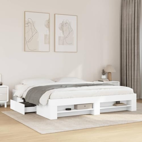 NQJIBUE Bettgestell ohne Matratze, weiß, 180 x 200 cm, Super-Kingsize-Bett, Holz, Betten & Zubehör, Betten & Bettrahmen