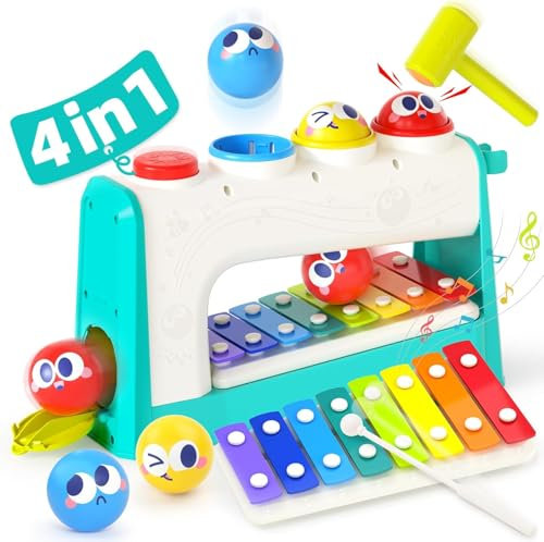 HOLA Spielzeug ab 1 Jahr, Hammerspiel Xylophon Kinderspielzeug ab 1-2 Jahre Baby Geschenk für 1 Jahr Jungen und Mädchen Motorikspielzeug ab 12 Monate