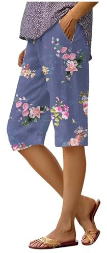 KBOPLEMQ Hawaii, pantaloncini corti da donna estivi in lino, a vita alta, da spiaggia, sportivi, eleganti, con tasche, leggeri, casual, estivi, con coulisse, P Viola chiaro, M