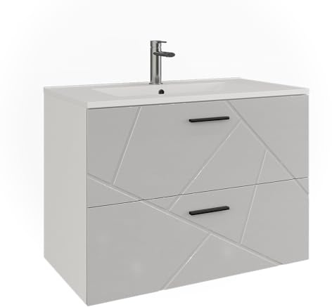 Vicco Waschbeckenunterschrank Irma, Weiß/Weiß Hochglanz 80 cm | 2-teilig · Waschtischunterschrank · Waschbecken