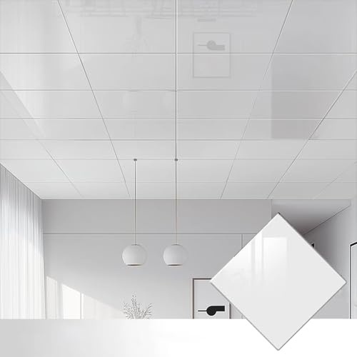 HWLL Deckenplatten Selbstklebend Weiße Deckenfliesen zum Abziehen und Aufkleben, Schalldichter Deckenplattenaufkleber aus PVC-Schaum, Deckentapetenfliesen Decken Risse und Flecken Ab(80pcs)
