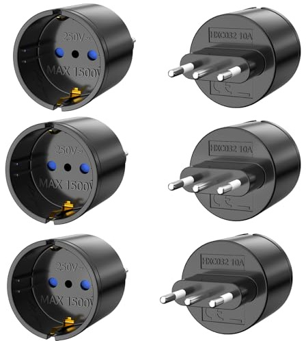 6 Stück Europa/Deutschland auf Italien Reiseadapter, Typ-L Steckdosenadapter, Reiseadapter,Reisestecker für Italien, Syrien (250V/10A,Schwarz)