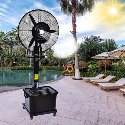 OUKMXSY Ventilatore a piantana Industriale di Grandi Dimensioni da 26 Ventilatore nebulizzatore ad Alta velocità a 3 velocità con nebulizzatore d'Acqua Ventilatore a piantana oscillante d