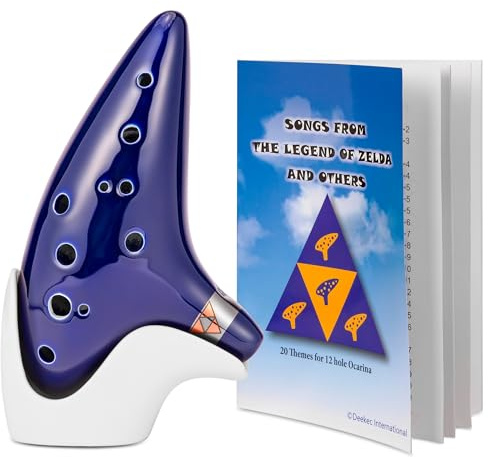 Deekec Zelda Ocarina 12 Hole Alto C with Song Book (Songs From the Legend of Zelda) with Display Stand Protective Bag (Blue -New Stand)