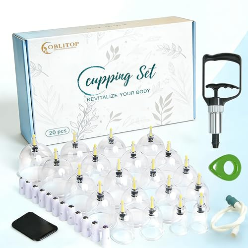 OBLITOP Schröpfgläser mit Vakuumpumpe 20 Stück, Cupping Set Größe V2.0 für Damen und Herren, Vakuumbecher für Körpermuskulatur, Rückenschmerzen, Massage, 20 Stück