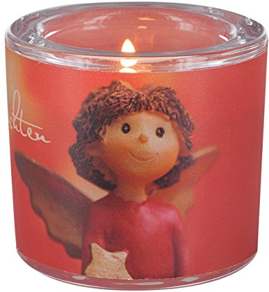 Butzon & Bercker Lichtmomente – Windlicht Kleiner Weihnachtsengel | Christlicher Teelichthalter als Geschenk zu Weihnachten, mundgeblasen inkl. Teelicht & Geschenkverpackung