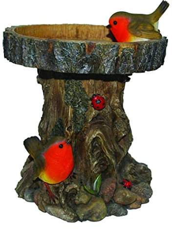Vivid Arts Tree Trunk Bird Feeder with Robins Garden Decor BC-TRTK-B