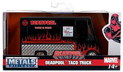Jada 30864 - Modell Taco Truck aus dem Film Deadpool Metal DieCast Maßstab 1/32 11cm Schwarz/Rot Original Marvel