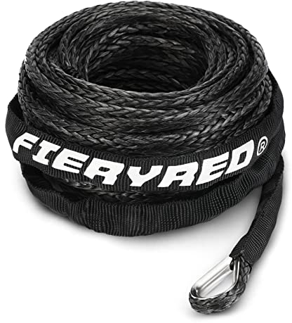 FieryRed Câble de treuil synthétique de 0,9 cm, 15,2 m et 3,855 kg, corde de treuil de rechange avec manchon de protection pour treuil de 3 000 à 2 721,6 kg, orange/noir/gris disponible