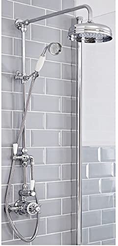 Milano Elizabeth Traditional Rigid Riser Thermostatic Mixer Valve Shower Head Handset - Chrome