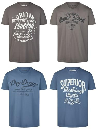 riverso Tshirt Herren Baumwolle Regular Fit RIVLeon 4er Set Pack Rundhals Kurzarm Sommer Tee Shirt Print, Größe:XL, Farbe:Farbmix 5