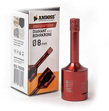 Diamant Bohrkrone Ø8mm - Amboss RED EDITION M14 - für Winkelschleifer - Feinsteinzeug, harte Fliesen, Granit - Die ideale Trockenbohrkrone