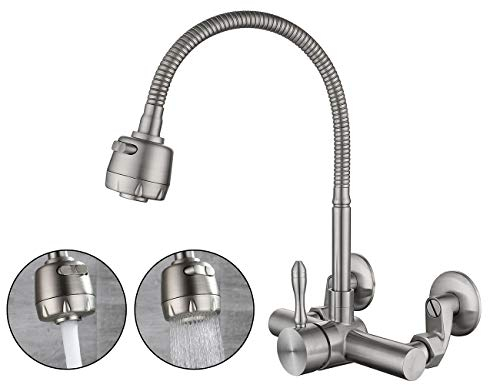 SJQKA-Wasserhahn Wandmontage Küchenarmatur,Edelstahl 304 In Lebensmittelqualität Material,360° Drehbar Küche Wand Spültischarmatur Einhebelmischer Mischbatterie Befestigungslöcher 6.3CM-24CM