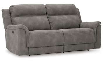 Signature Design by Ashley Next-Gen DuraPella Power Reclining Sofa, USB, Extended Ottoman, Water Repellent Faux Leather, 80 W x 42 D x 42 H, Slate Gray