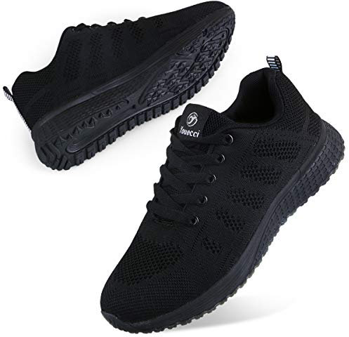 Youecci Zapatillas de Deportivos de Running para Mujer Deportivo de Exterior Interior Gimnasia Ligero Sneakers Fitness Atlético Caminar Zapatos Transpirable Negro 40 EU