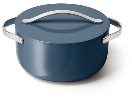 Caraway Keramik-Schmortopf mit 6.5 l Fassungsvermögen, langlebig, ungiftig, innen mit Keramikbeschichtung, Griffe aus Edelstahl, inklusive Deckel, für Induktions-, ofenfest, Marineblau