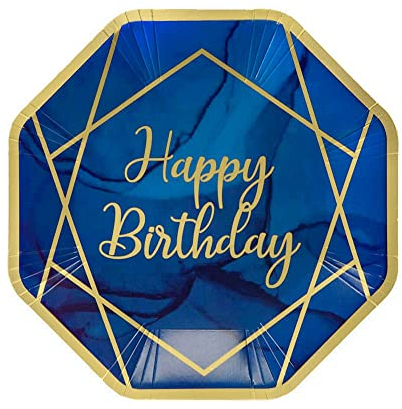 Anniversary House Happy Birthday Paper Dinner Plates, Navy Blue & Gold Geode Birthday, Disposable Paper Party Plates, 23cm (9), Pack of 8, J125