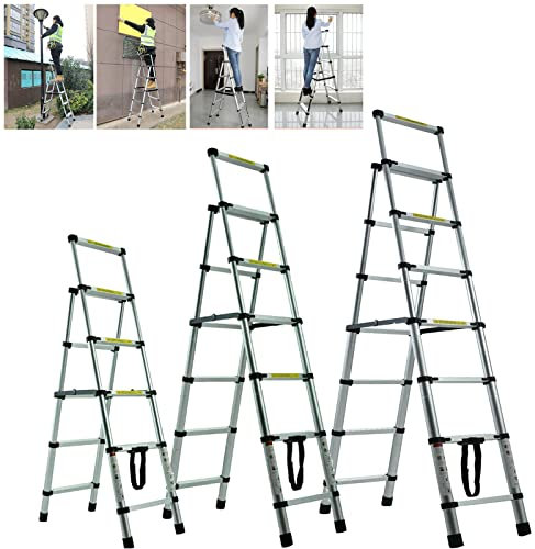 TYXTYX Folding Ladder, 6.6ft+7.6ft Telescopic Extension Ladder A-Frame with 6+7 Steps, Aluminum Collapsible Ladder Portable & Lightweight Foldable Telescoping Ladder Easy to Carry or Storage 330LB