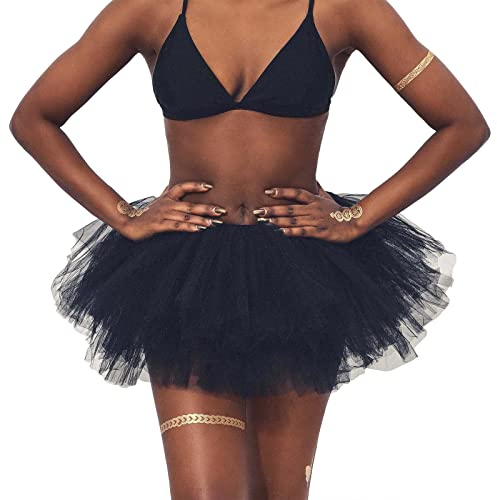 Zookey Damen Tutu Rock Schwarz Tüllrock Kurze Ballett Tanzrock Klassisch 6 Layered Puffy Petticoat Unterrock Elastisch Karneval Kostüm Tanzrock für Frauen und Mädchen