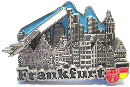 Frankfurt Metall Magnet Römer Skyline Flugzeug Souvenir Germany Neu