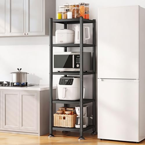 PXRACK 5-Tier Kitchen Storage Shelves, Adjustable Metal Shelves for Storage Pantry Shelves with Rolling Wheels, Storage Rack Shelving Unit Organizer for Bedroom Laundry Closet