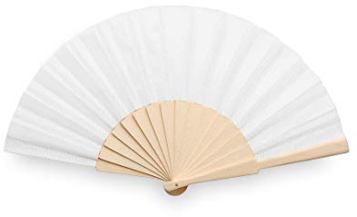 eBuyGB Folding Handheld Fan, Wooden Hand Fan, Wedding Party Accessory, Pocket Sized Fan for Wedding Gift, Party Favours, Summer Holidays, Mini Travel Fan Home Décor - White (Pack of 5)
